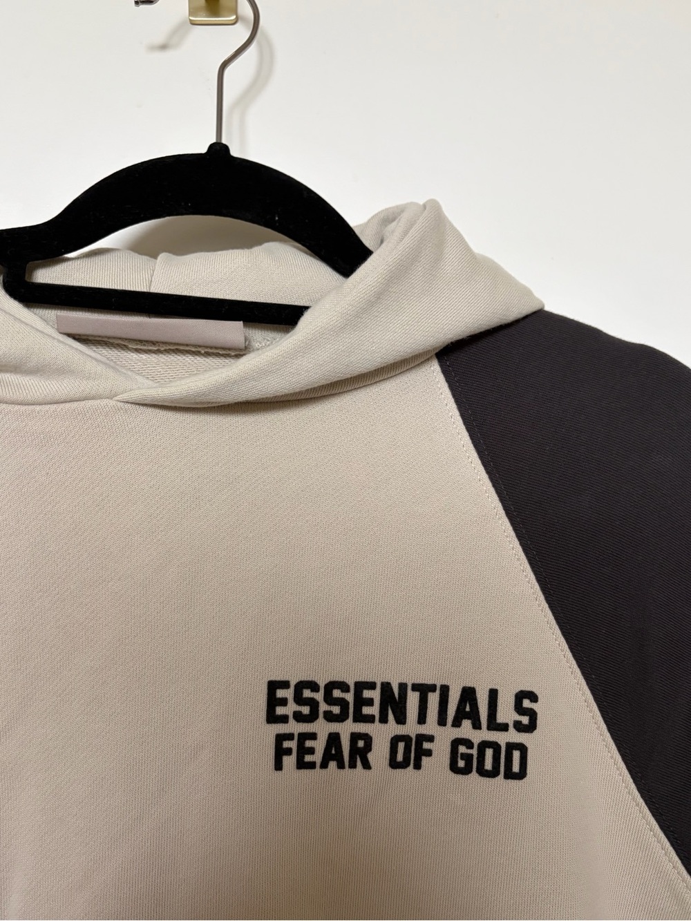Fear of God Essentials Two-Tone Hoodie in Beige and Black - Picture 2 of 7